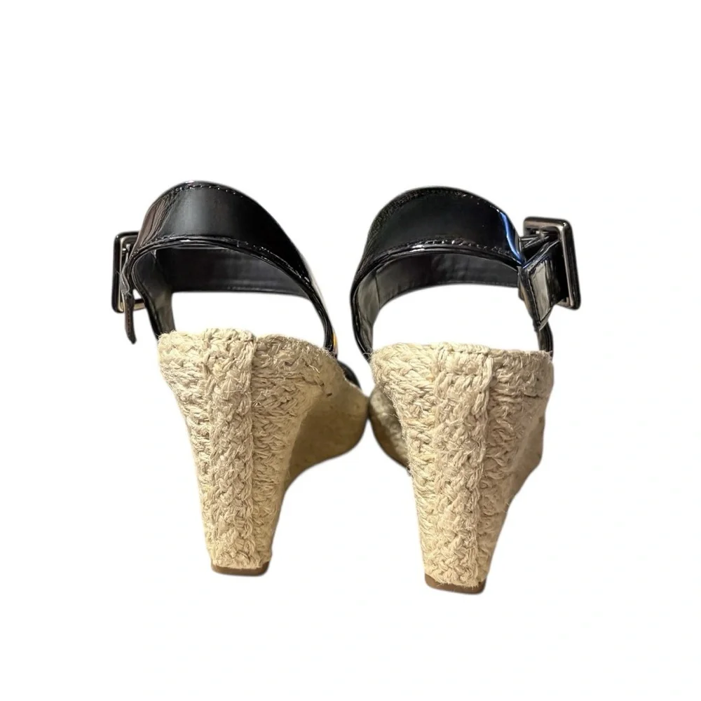 Diane von Furstenberg Sudan Patent Open Toe Espadrille Wedge Heels